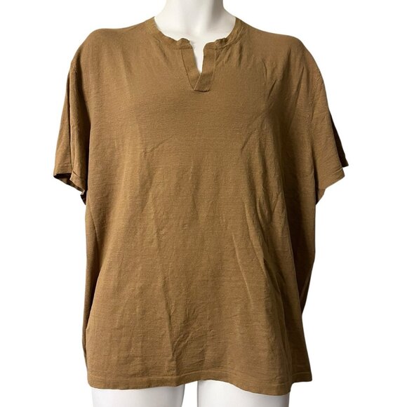 James Perse Men's Small Brown V Neck Short Sleeve Linen Blend T Shirt - Picture 1 of 4